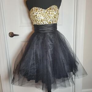 VTG Y2K Flirt by Maggie Sottero Gold Sequin Tulle Prom Sz Sm